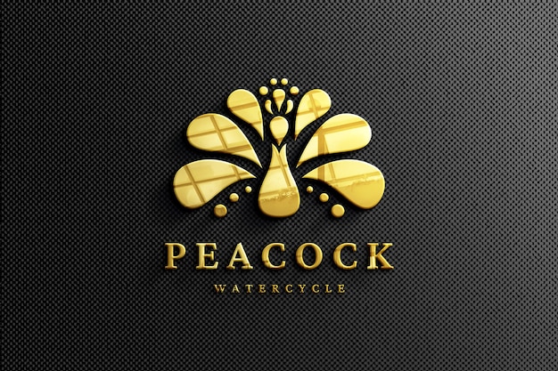Maqueta del logotipo dorado de la empresa 3D con reflejo