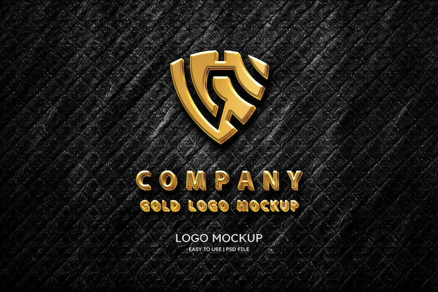 Maqueta de logotipo dorado de lujo en la pared oscura