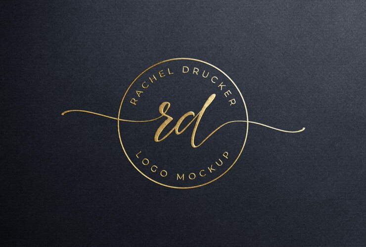 Maqueta de logotipo de estampado en caliente de lámina de oro femenino en papel negro