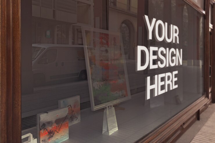 PSD maqueta del logotipo de la galería de vidrio