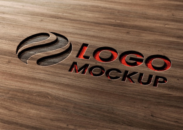 Maqueta del logotipo grabado en madera