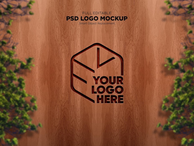 PSD maqueta de logotipo grabado en madera