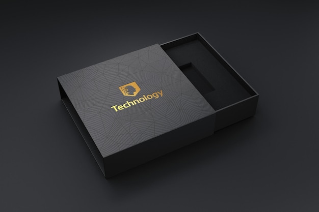 PSD maqueta de logotipo de lámina de oro de lujo en la caja negra