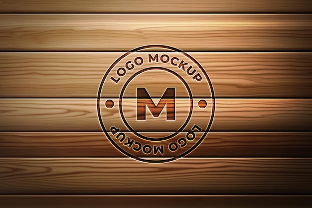 PSD maqueta de logotipo de madera con efecto láser cortado