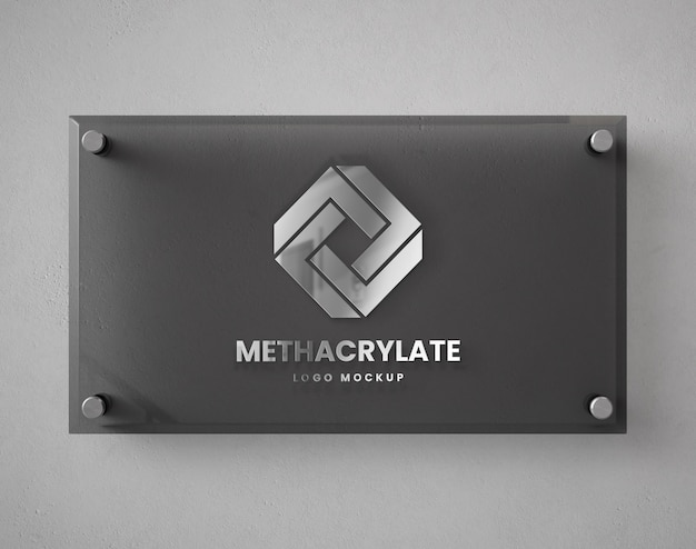 PSD maqueta del logotipo de metacrilato en la pared