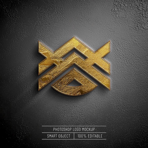 Maqueta de logotipo de metal dorado en 3d en una pared de hormigón