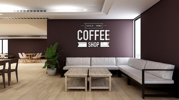 Maqueta de logotipo de pared en cafetería o restaurante