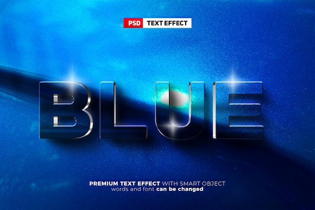 Maqueta de logotipo de pared de efecto de texto editable 3d azul metálico elegante
