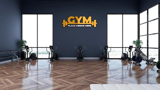 PSD maqueta del logotipo de la pared del gimnasio psd en la sala de fitness o gimnasio