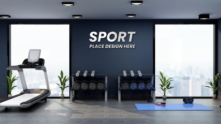 Maqueta de logotipo de pared interior de gimnasio moderno