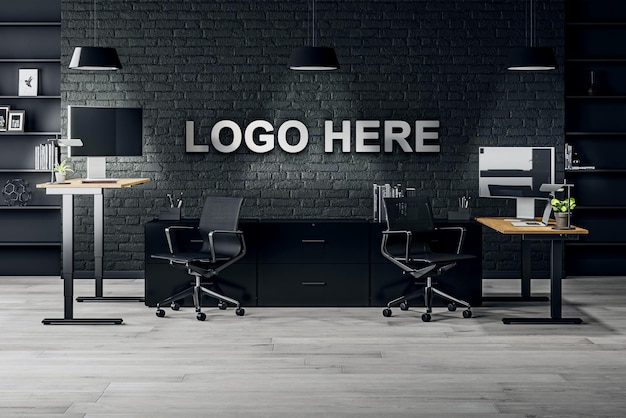 Maqueta de logotipo de pared de oficina
