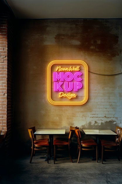 PSD maqueta de logotipo de pared de un restaurante de neón