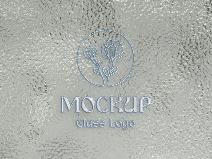 PSD maqueta de logotipo de pared de vidrio