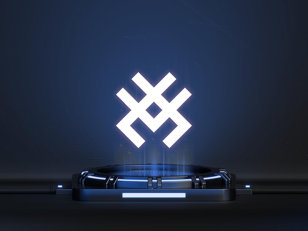 Maqueta de logotipo de pedestal de holograma futurista azul