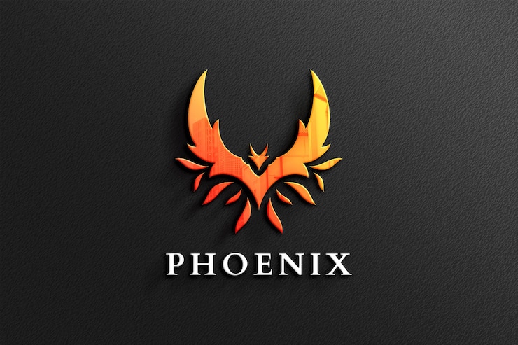 PSD maqueta del logotipo de phoenix en papel negro con reflejo