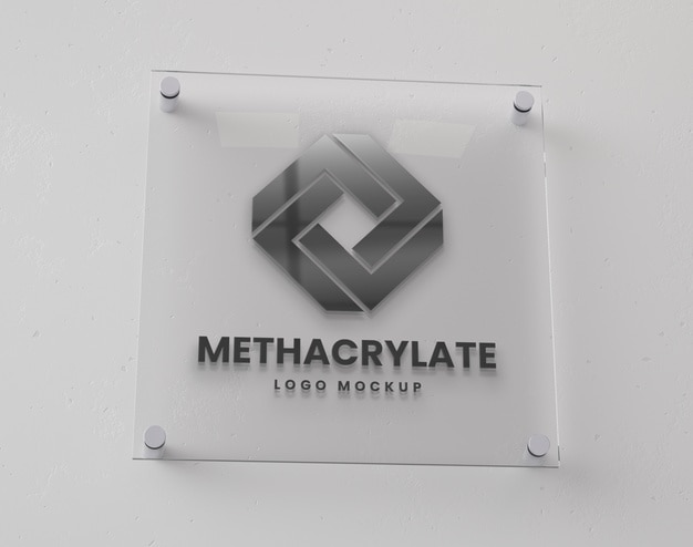 PSD maqueta del logotipo en la placa de identificación de metacrilato