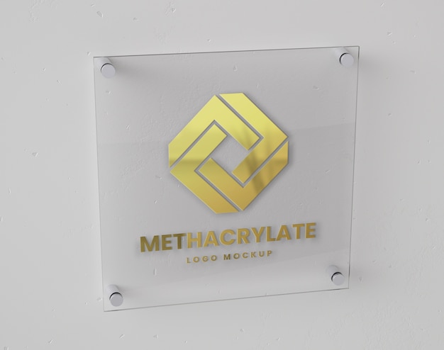 PSD maqueta del logotipo en la placa de identificación de metacrilato