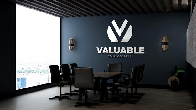PSD maqueta de logotipo realista en la sala de reuniones de la oficina con interior de diseño de lujo