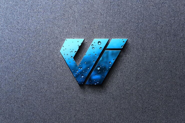 Maqueta de logotipo de reflejo azul con efecto de vidrio y agua