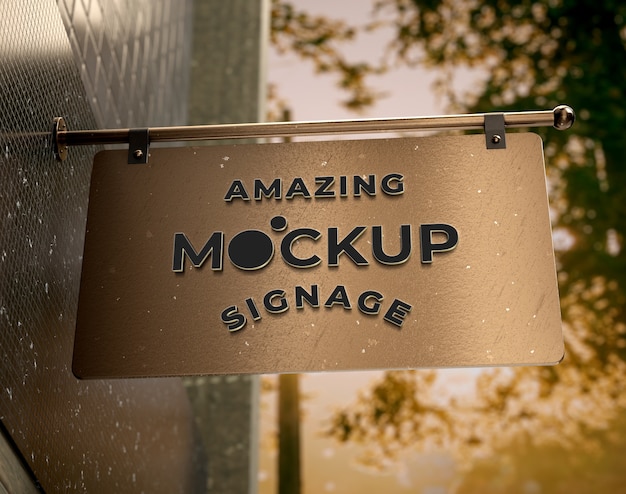 Maqueta de logotipo de señalización metálica