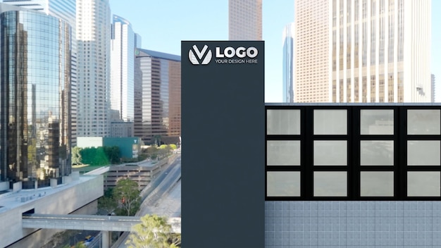 Maqueta de logotipo de signo 3d realista en el edificio de la empresa