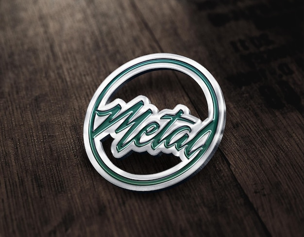 Maqueta de logotipo y texto de pin de metal 3d en la mesa