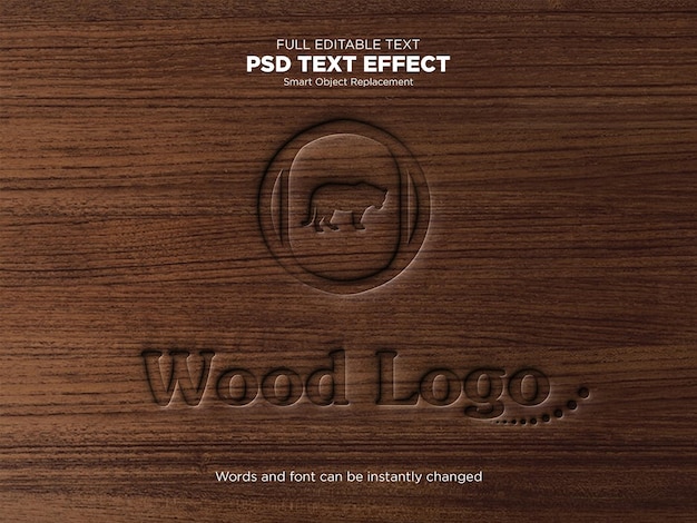 Maqueta de logotipo de tipografía PSD en madera