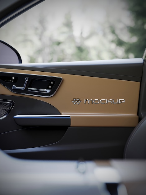 Maqueta del logotipo del vehículo en el interior del automóvil