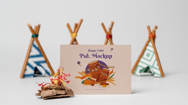 Maqueta de lohri feliz con llama