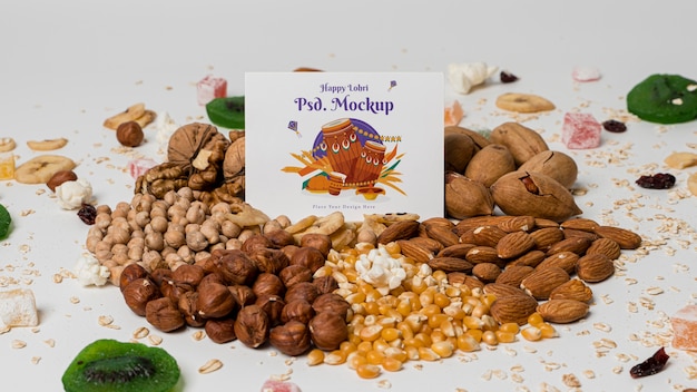 PSD maqueta de lohri feliz con nueces