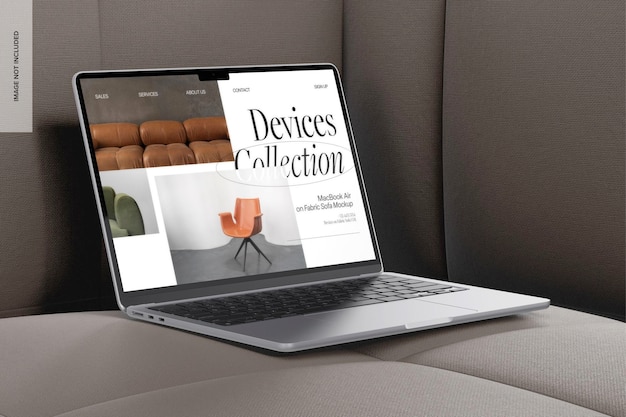 Maqueta de MacBook Air en un Sofá, Vista Izquierda