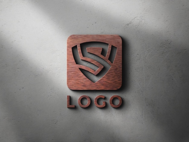 Maqueta de madera logo 3d en pared