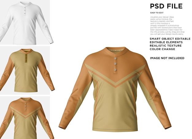 PSD maqueta de manga larga con cuello en v de camiseta polo