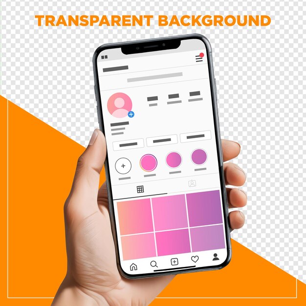 Maqueta de mano sosteniendo un teléfono móvil con fondo transparente