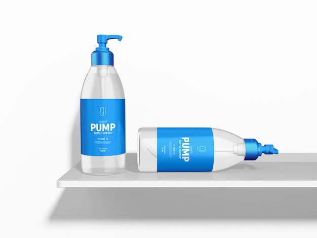 Maqueta de marca de botella de bomba cosmética de plástico transparente brillante