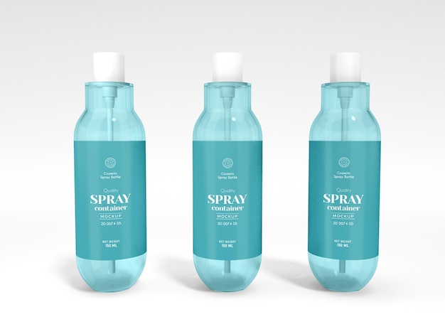 Maqueta de marca de botella de contenedor de aerosol cosmético brillante transparente