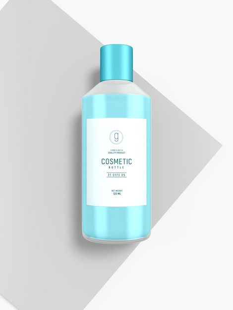 Maqueta de marca de botella cosmética de plástico brillante