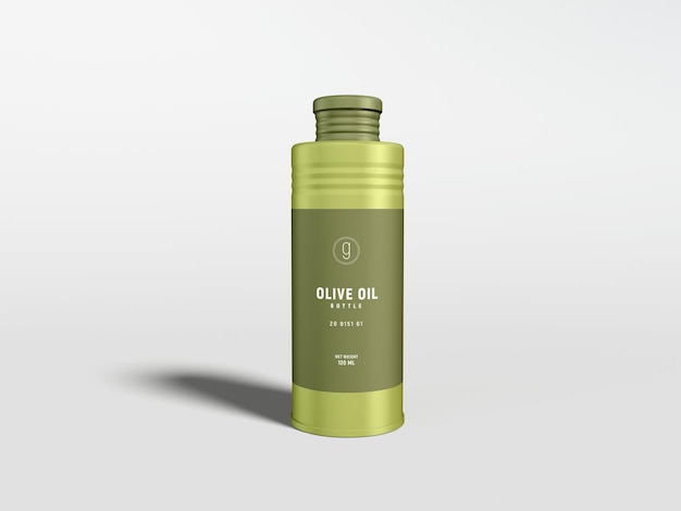 Maqueta de marca de botella de metal de aceite de oliva