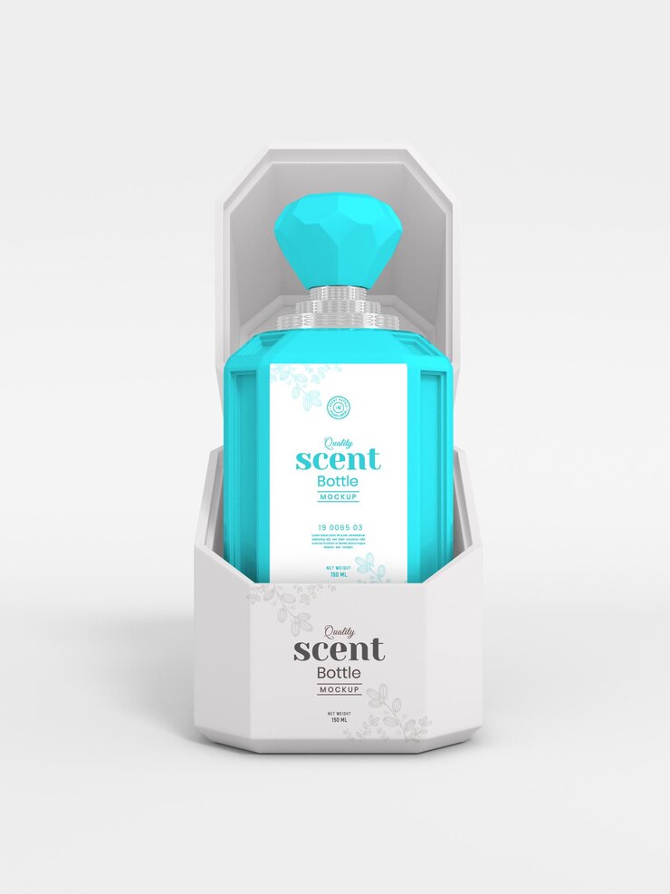 PSD maqueta de marca de botella de perfume de lujo