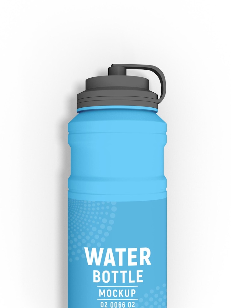 PSD maqueta de marca de botella de plástico con sorbo de agua