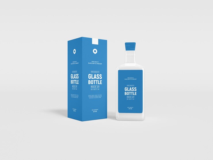 PSD maqueta de marca de botella de vidrio transparente