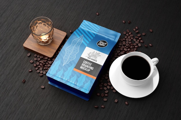 Maqueta de marca de café en tema negro
