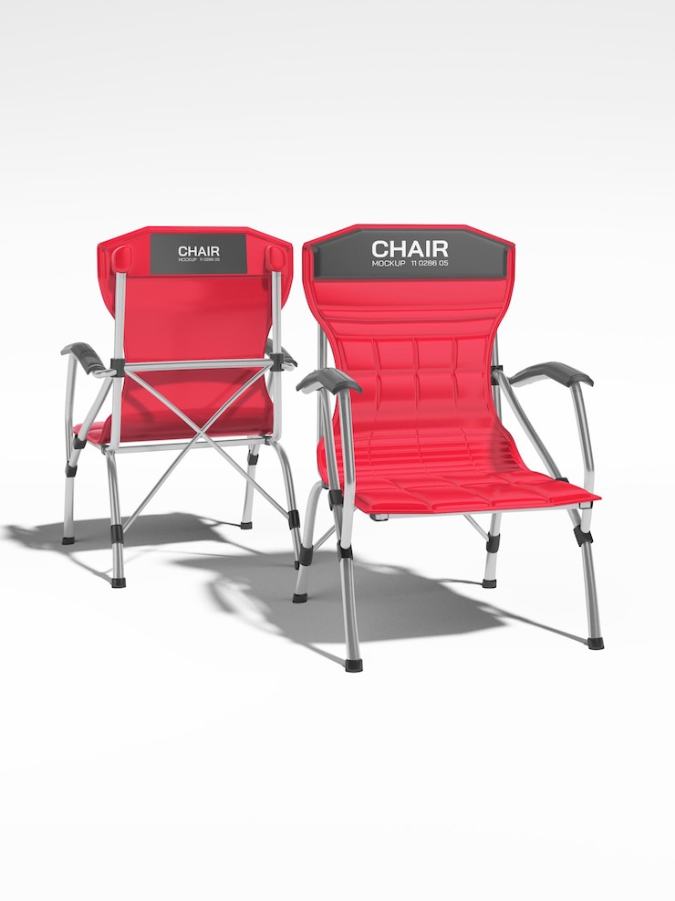 PSD maqueta de marca de silla de comedor con estructura de metal y reposabrazos