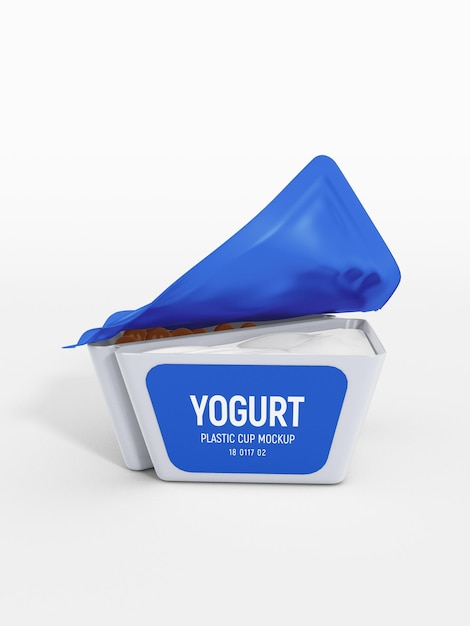 Maqueta de marca de vaso de yogur de plástico brillante