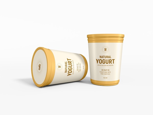 Maqueta de marca de vaso de yogur de plástico brillante