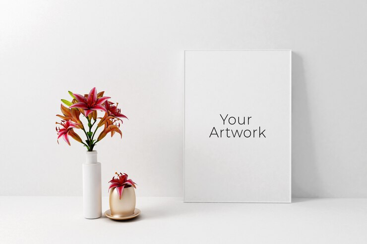PSD maqueta de marco de cartel con flores