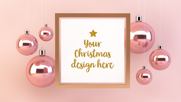PSD maqueta de marco cuadrado con bolas navideñas