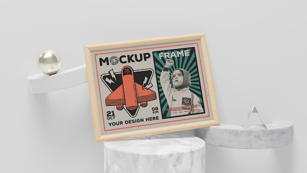 Maqueta de marco y elementos abstractos retro