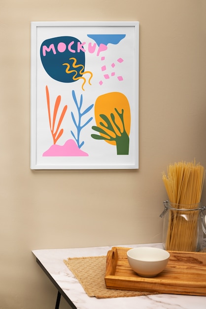 Maqueta de marco en la encimera de la cocina.