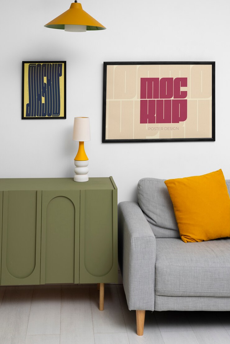 PSD maqueta de marco en estilo interior posmoderno